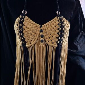 Handcrafted Crochet Fringe Top - Black and Gold